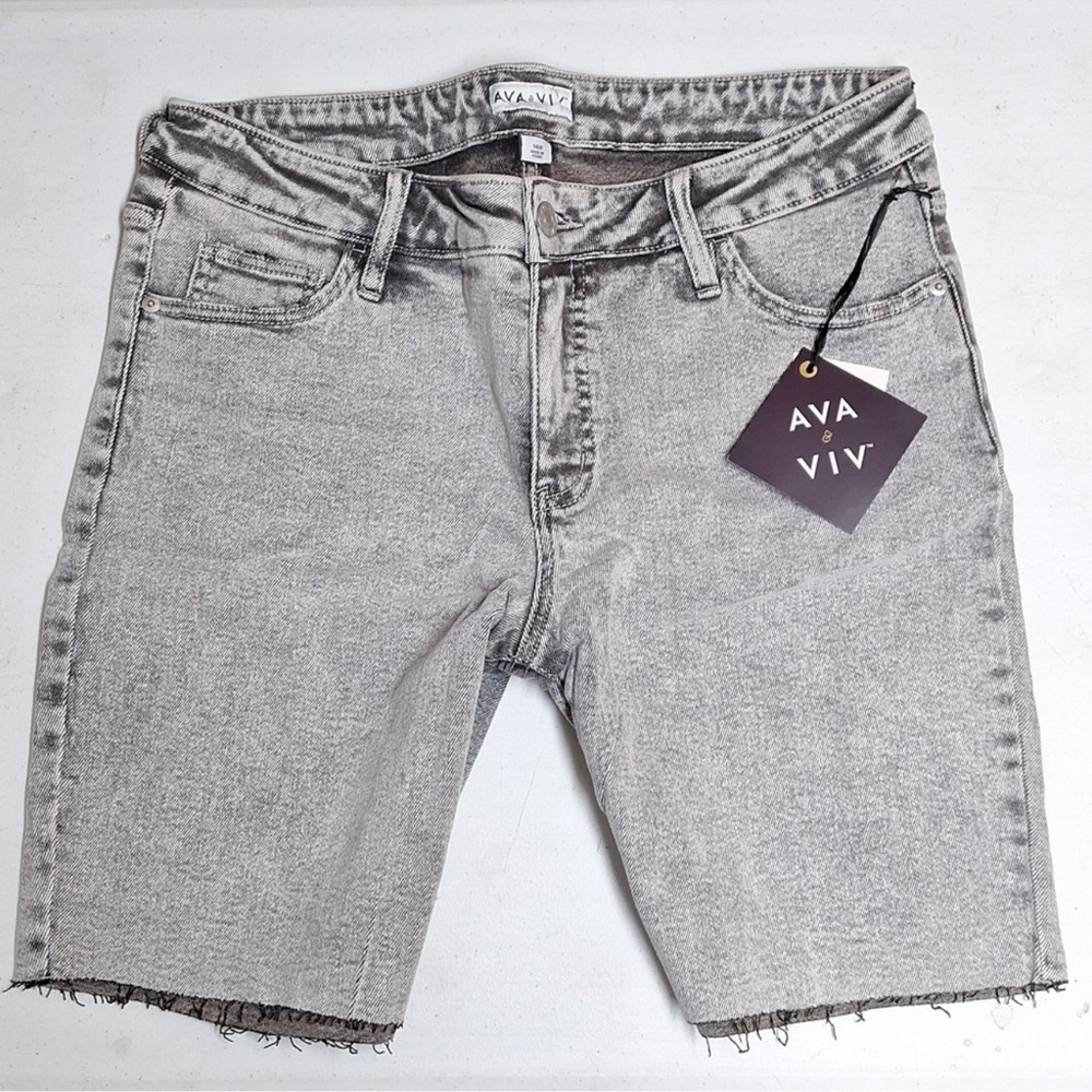 Bundle - Plus Size High-Rise Stretch Denim Shorts, Ava & Viv - Gray & Orange - Picture 5 of 7